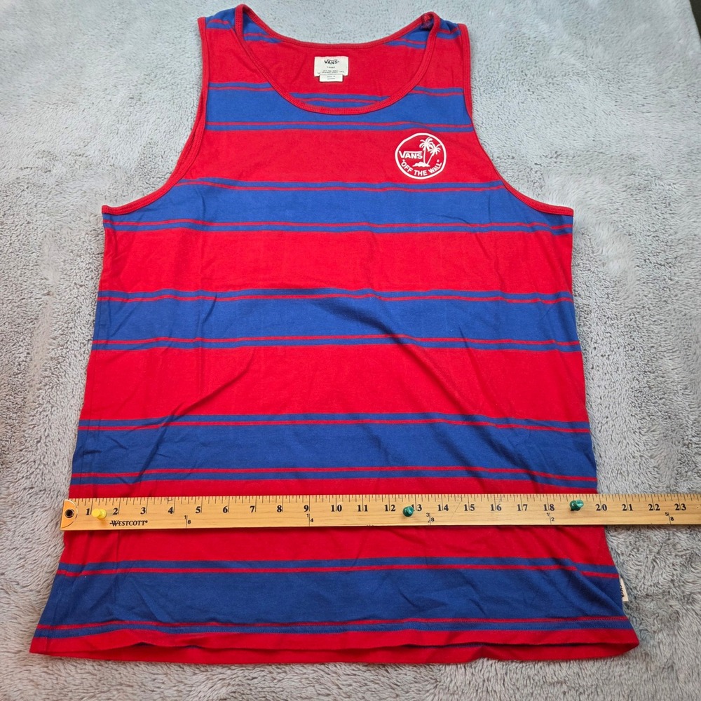 Vans Cotton Tank Top Mens L Striped Off The Wall Palm Tree Logo Red Blue Shirt